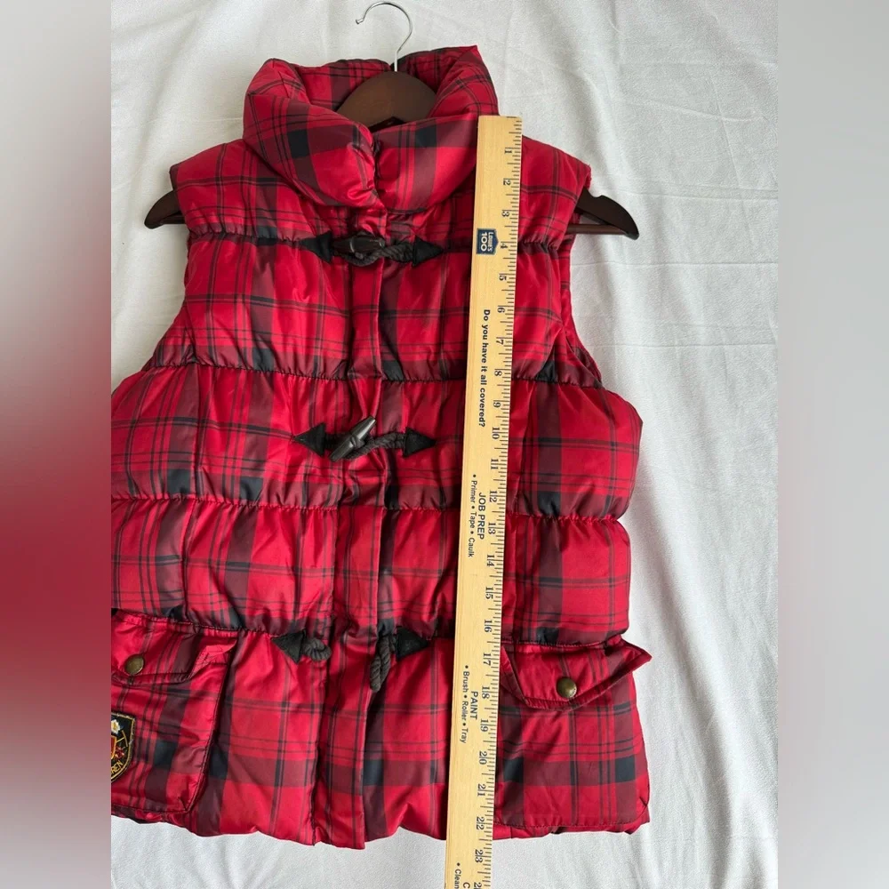 Ralph Lauren Red‎ Black Plaid Puffer Vest Kids XL Crest Patch Waterfowl Down